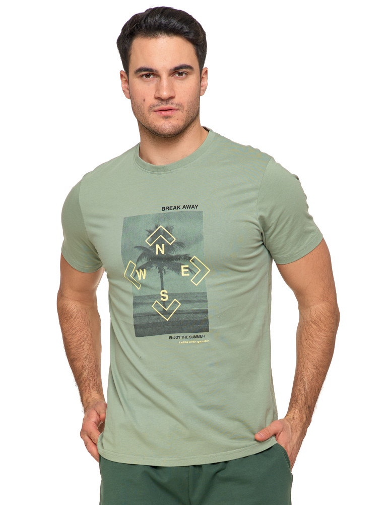 Koszulki, topy, koszule - T-shirt koszulka męska bawełniana z nadrukiem ZIELONY - produkt moraj.pl 1