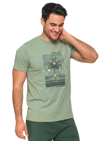 Koszulki, topy, koszule - T-shirt koszulka męska bawełniana z nadrukiem ZIELONY - produkt 3