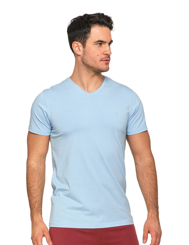 Koszulki, topy, koszule - Koszulka męska bawełna Premium T-shirt dekolt w serek JASNY NIEBIESKI - produkt moraj.pl 1