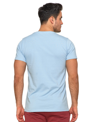 Koszulki, topy, koszule - Koszulka męska bawełna Premium T-shirt dekolt w serek JASNY NIEBIESKI - produkt 2