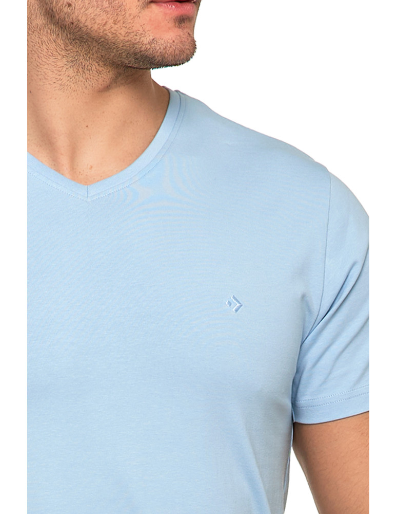 Koszulki, topy, koszule - Koszulka męska bawełna Premium T-shirt dekolt w serek JASNY NIEBIESKI - produkt moraj.pl 3