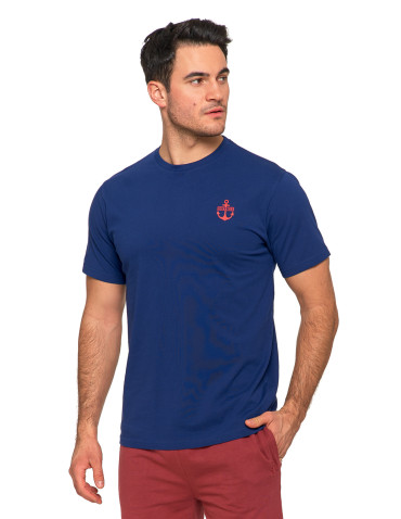 Koszulki, topy, koszule - Koszulka męska T-shirt bawełniany z kotwicą GRANATOWY - produkt 1