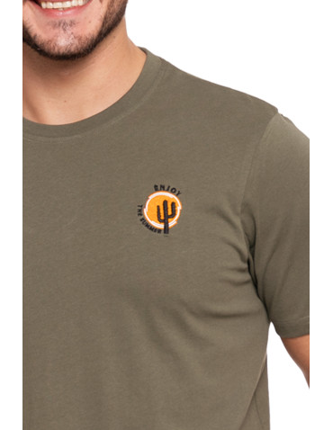 Koszulki i Tank Topy - Koszulka męska bawełniana T-shirt z haftem ZIELONY - produkt 2