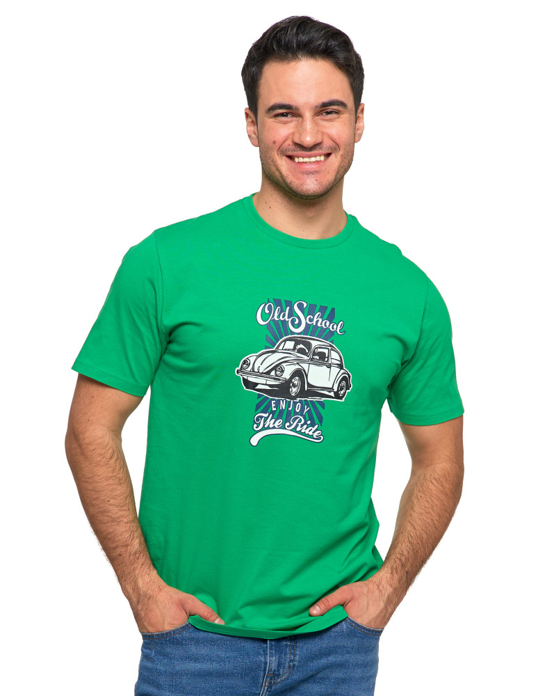 Koszulki, topy, koszule - Koszulka męska z garbusem nadruk T-shirt bawełniany ZIELONY - produkt moraj.pl 1
