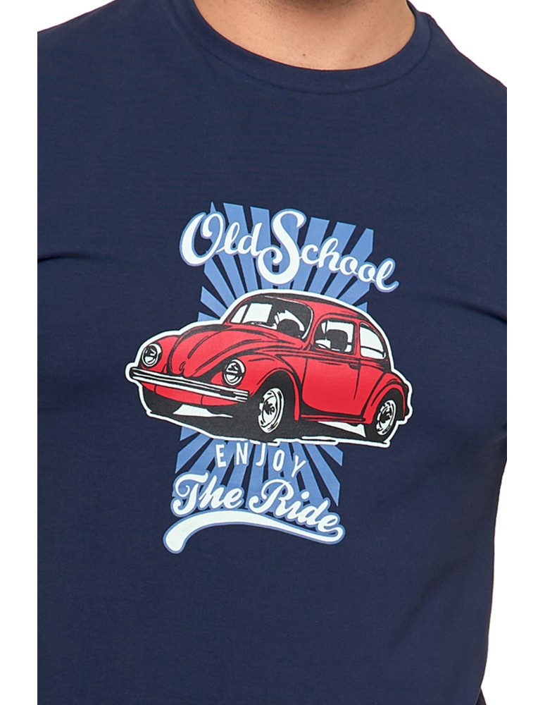 Koszulki, topy, koszule - Koszulka męska z garbusem nadruk T-shirt bawełniany GRANATOWY - produkt moraj.pl 2