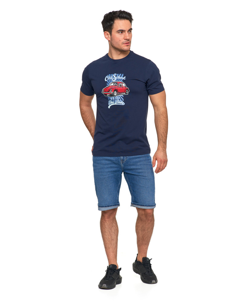 Koszulki, topy, koszule - Koszulka męska z garbusem nadruk T-shirt bawełniany GRANATOWY - produkt moraj.pl 3