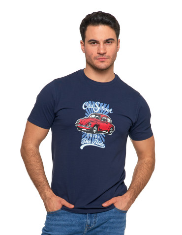 Koszulki, topy, koszule - Koszulka męska z garbusem nadruk T-shirt bawełniany GRANATOWY - produkt 4
