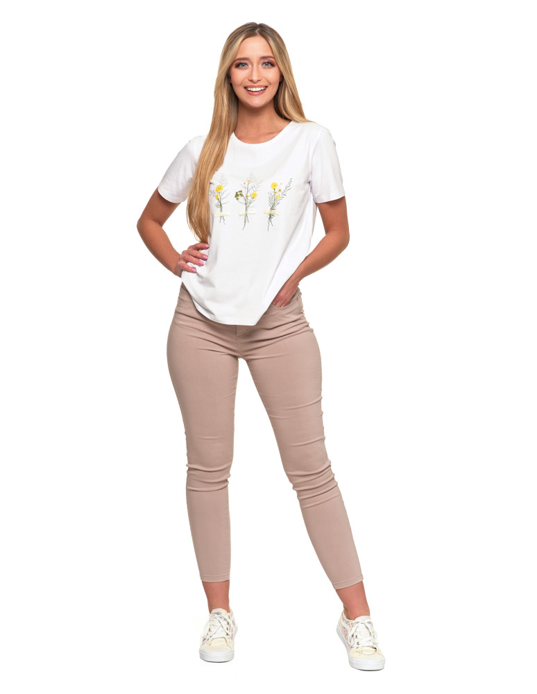 Koszulki i topy - Koszulka damska krótki rękaw bawełniana wzór kwiaty T-shirt BIAŁY - produkt moraj.pl 5