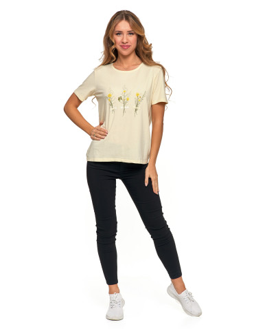 Koszulki i topy - Koszulka damska krótki rękaw bawełniana wzór kwiaty T-shirt ŻÓŁTY - produkt 5