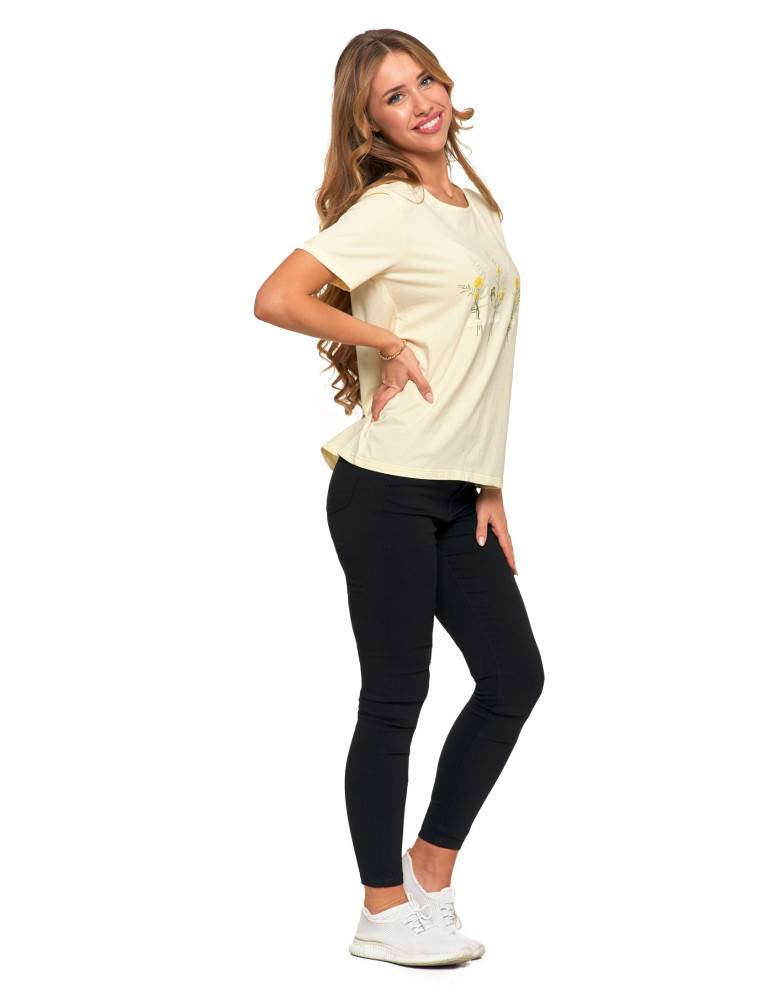 Koszulki i topy - Koszulka damska krótki rękaw bawełniana wzór kwiaty T-shirt ŻÓŁTY - produkt moraj.pl 7