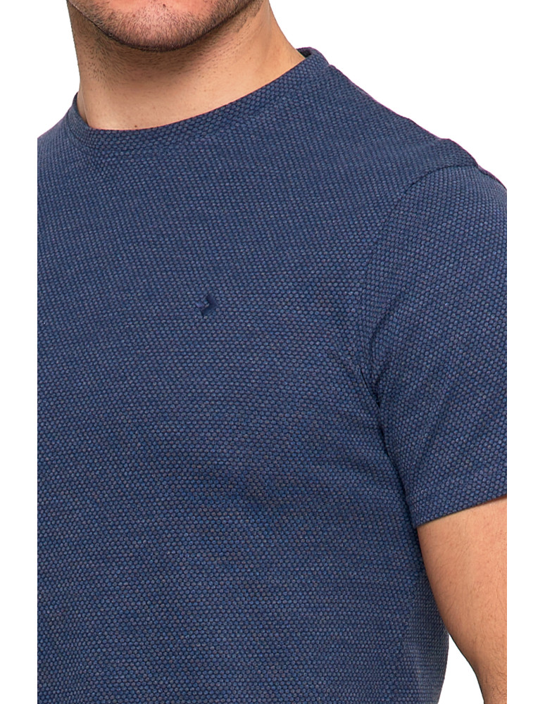 Koszulki, topy, koszule - Koszulka t-shirt męski bawełniany wzór ażurowy NIEBIESKI - produkt moraj.pl 3