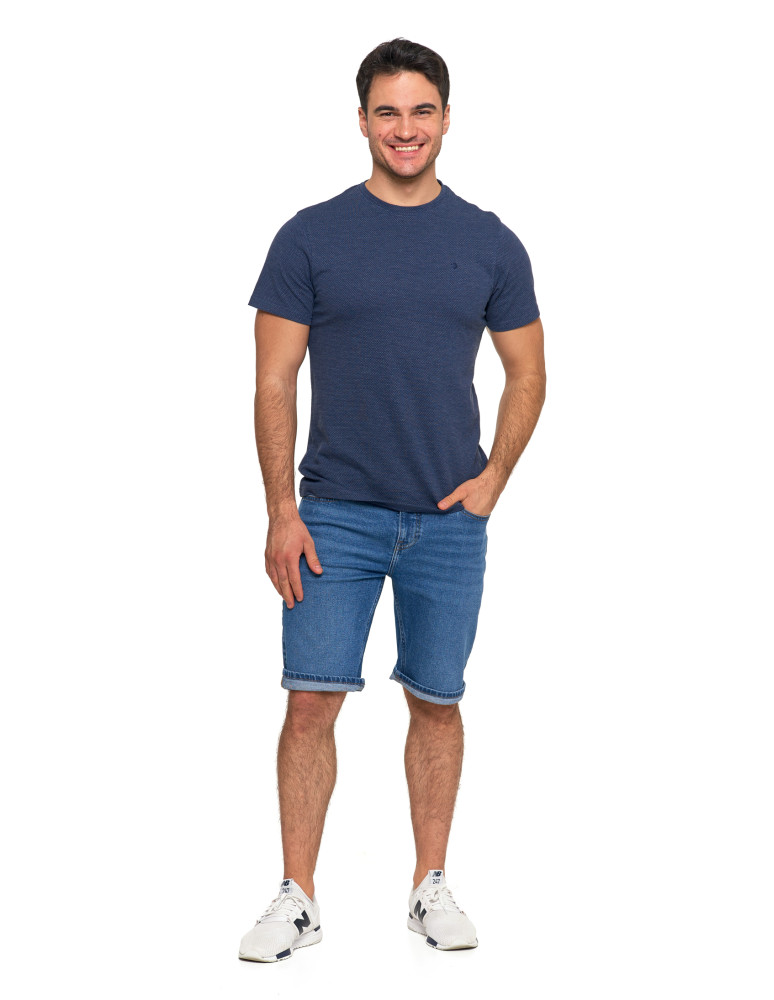 Koszulki, topy, koszule - Koszulka t-shirt męski bawełniany wzór ażurowy NIEBIESKI - produkt moraj.pl 4