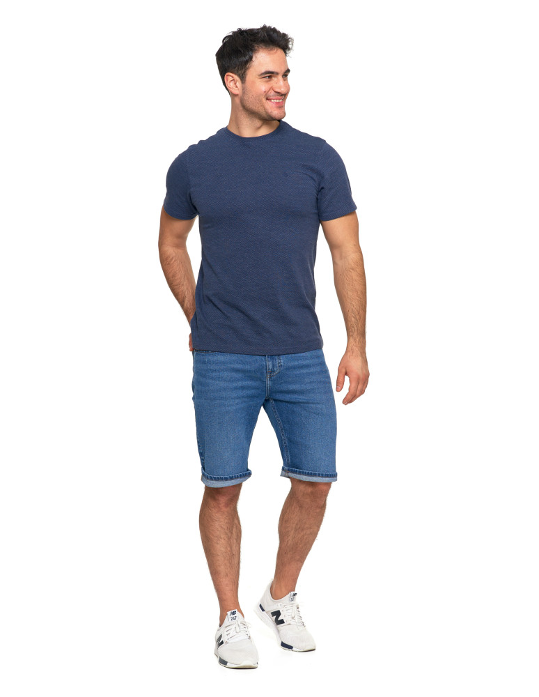 Koszulki, topy, koszule - Koszulka t-shirt męski bawełniany wzór ażurowy NIEBIESKI - produkt moraj.pl 5