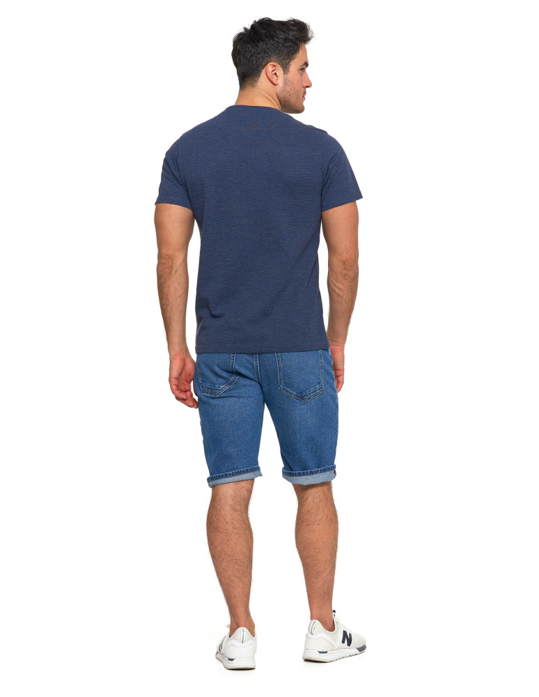 Koszulki, topy, koszule - Koszulka t-shirt męski bawełniany wzór ażurowy NIEBIESKI - produkt moraj.pl 6
