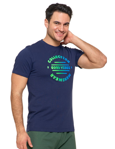 Koszulki, topy, koszule - T-shirt męski koszulka 100% bawełniana Good Vibes GRANATOWY - produkt 1