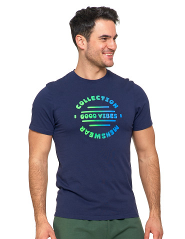 Koszulki, topy, koszule - T-shirt męski koszulka 100% bawełniana Good Vibes GRANATOWY - produkt 3
