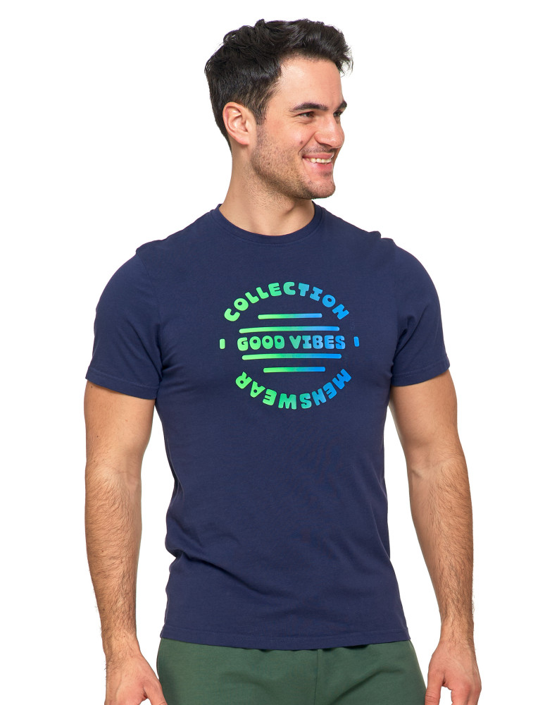 Koszulki, topy, koszule - T-shirt męski koszulka 100% bawełniana Good Vibes GRANATOWY - produkt moraj.pl 3
