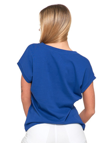 Koszulki i topy - Koszulka damska bawełniana Premium T-shirt oversize NIEBIESKI - produkt 3