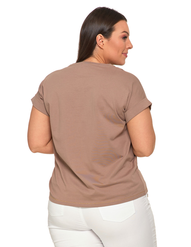 Koszulki i topy - Koszulka damska luźna T-shirt z nadrukiem tygrysa BEŻOWY - produkt moraj.pl 6