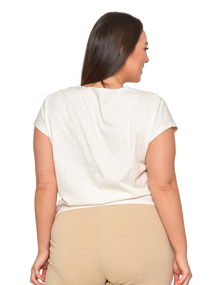 Koszulki i topy - Koszulka damska T-shirt w kwiaty krótki rękaw KREMOWY - produkt moraj.pl 3