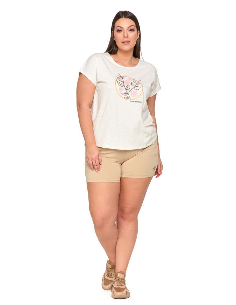 Koszulki i topy - Koszulka damska T-shirt w kwiaty krótki rękaw KREMOWY - produkt moraj.pl 10