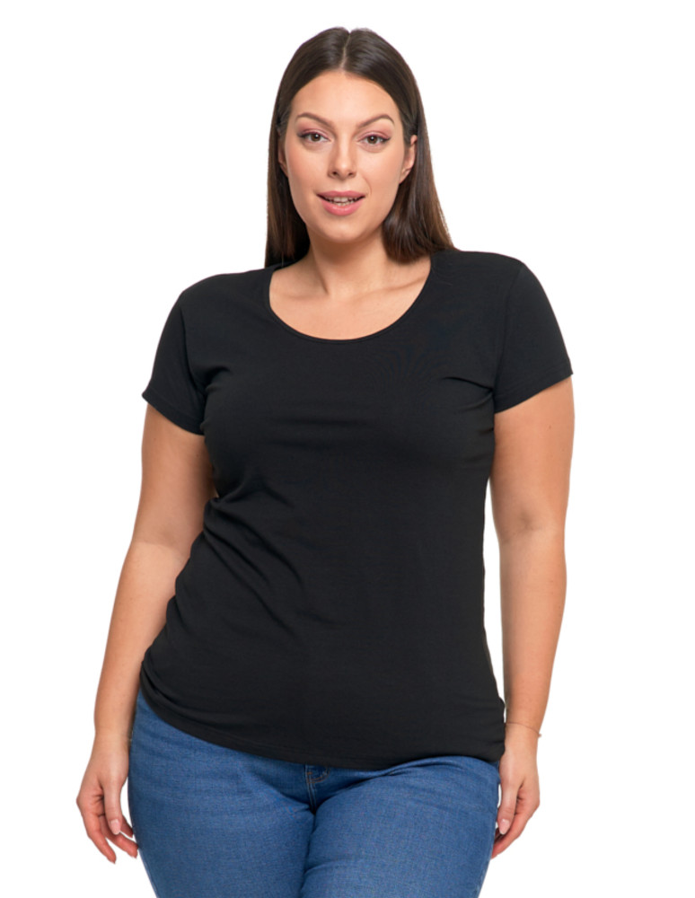 T-shirt damski z okrągłym dekoltem plus size CZARNY