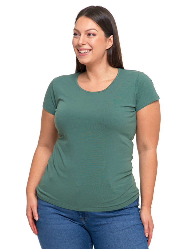 T-shirt damski z okrągłym dekoltem plus size KHAKI