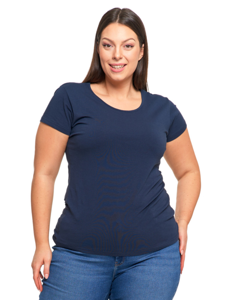 T-shirt damski z okrągłym dekoltem plus size GRANATOWY