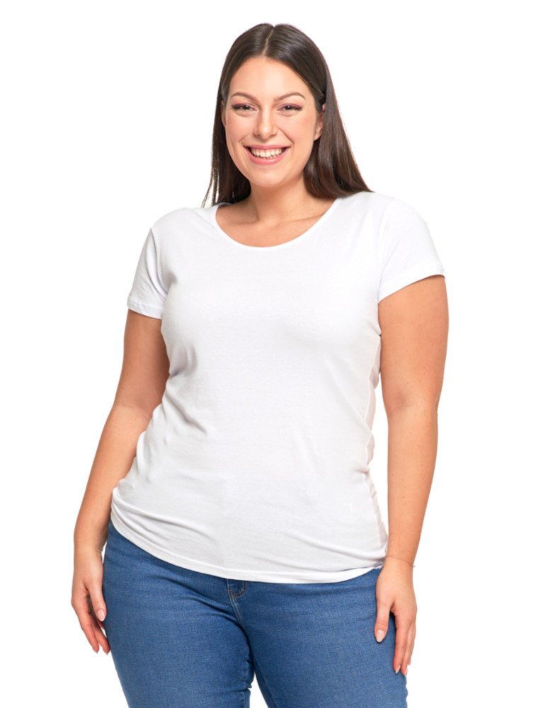 T-shirt damski z okrągłym dekoltem plus size BIAŁY