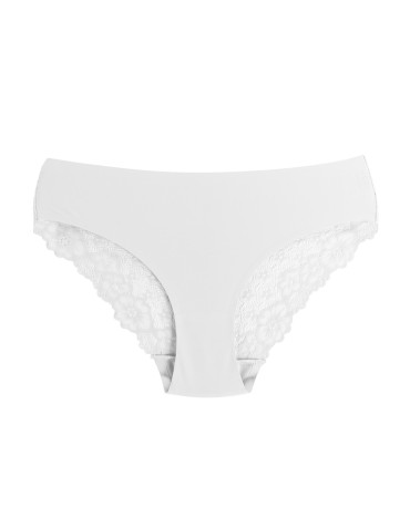 Figi - Damskie figi bikini laserowo cięte z koronkowym pasem BIAŁY - produkt 1