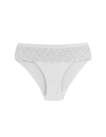 Figi - Fiki bikini damskie laserowo cięte z koronkowym pasem BIAŁY - produkt 1