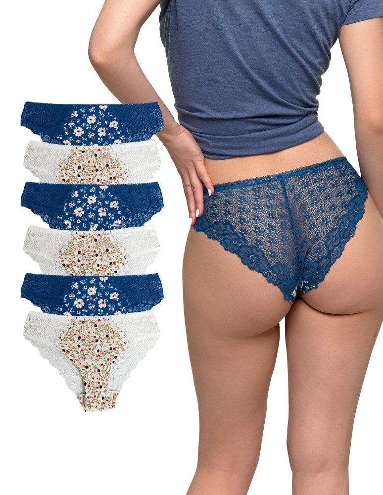 Stringi - Majtki damskie figi bikini koronkowy tył elastyczne WIELOKOLOROWY - produkt moraj.pl 2