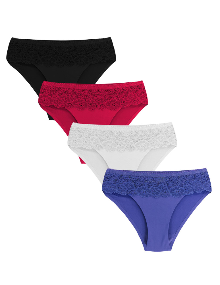 Bezszwowe - Fiki bikini damskie laserowo cięte z koronkowym pasem 4-pak WIELOKOLOROWY - produkt moraj.pl 1