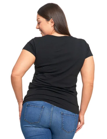 T-shirt damski bawełniany z dekoltem V Plus Size - CZARNY - produkt 2
