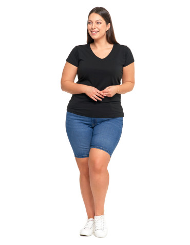 Koszulki i topy - T-shirt damski bawełniany z dekoltem V Plus Size GRANATOWY - produkt 11