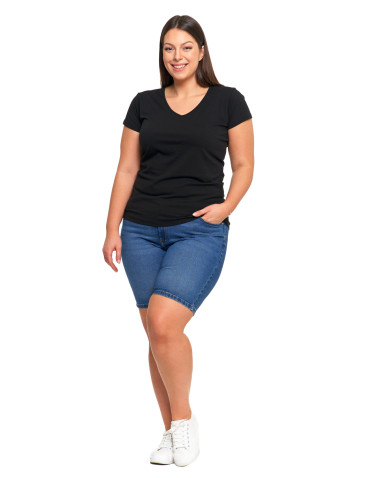 Koszulki i topy - T-shirt damski bawełniany z dekoltem V Plus Size GRANATOWY - produkt 12