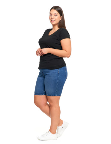 Koszulki i topy - T-shirt damski bawełniany z dekoltem V Plus Size GRANATOWY - produkt 13