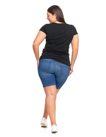 Koszulki i topy - T-shirt damski bawełniany z dekoltem V Plus Size GRANATOWY - produkt 14