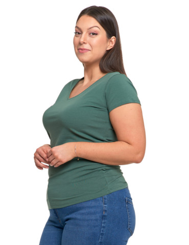Koszulki i topy - T-shirt damski bawełniany z dekoltem V Plus Size GRANATOWY - produkt 17