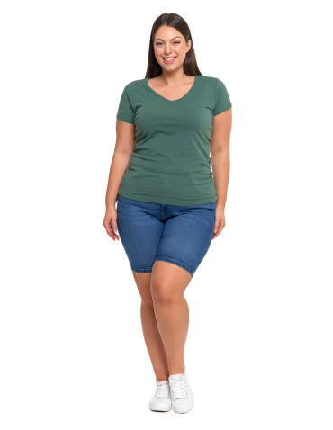 Koszulki i topy - T-shirt damski bawełniany z dekoltem V Plus Size GRANATOWY - produkt 18