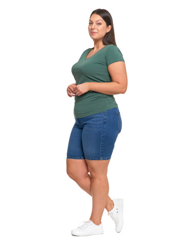 Koszulki i topy - T-shirt damski bawełniany z dekoltem V Plus Size GRANATOWY - produkt 19