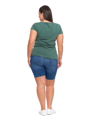 Koszulki i topy - T-shirt damski bawełniany z dekoltem V Plus Size GRANATOWY - produkt 20