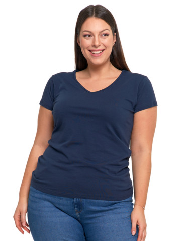Koszulki i topy - T-shirt damski bawełniany z dekoltem V Plus Size GRANATOWY - produkt 33
