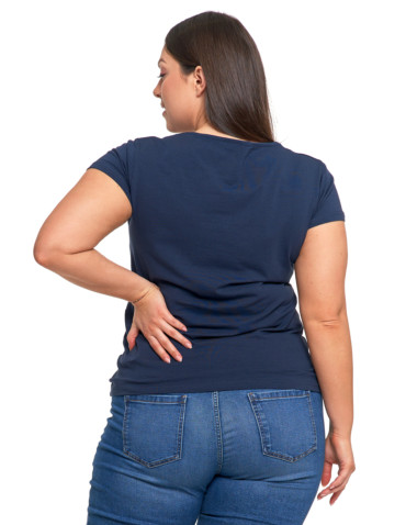 Koszulki i topy - T-shirt damski bawełniany z dekoltem V Plus Size GRANATOWY - produkt 34