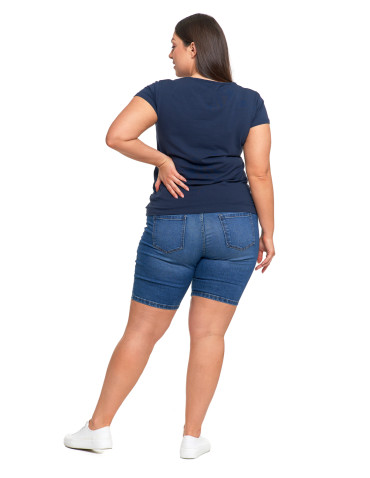 Koszulki i topy - T-shirt damski bawełniany z dekoltem V Plus Size GRANATOWY - produkt 38