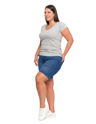 Koszulki i topy - T-shirt damski bawełniany z dekoltem V Plus Size GRANATOWY - produkt 43