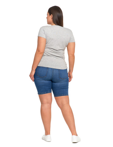 Koszulki i topy - T-shirt damski bawełniany z dekoltem V Plus Size GRANATOWY - produkt 44