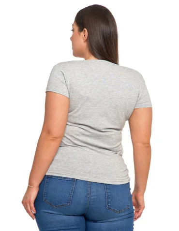 T-shirt damski bawełniany z dekoltem V Plus Size - JASNY SZARY - produkt 2