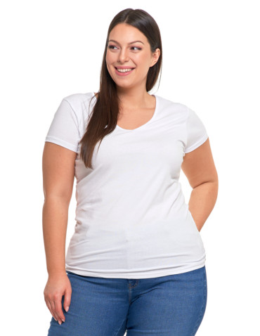Koszulki i topy - T-shirt damski bawełniany z dekoltem V Plus Size GRANATOWY - produkt 51