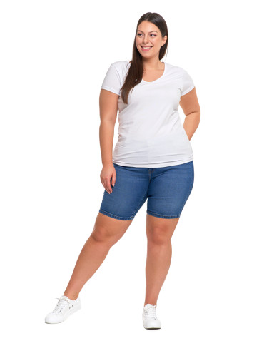 Koszulki i topy - T-shirt damski bawełniany z dekoltem V Plus Size GRANATOWY - produkt 54